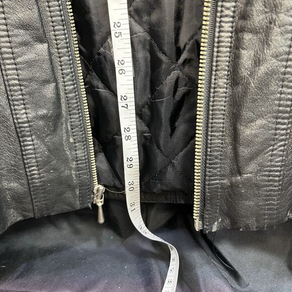 BLUELINE & COMPANY Vintage Black Leather Short Trench Jacket Hooded Women Small - Picture 13 of 16